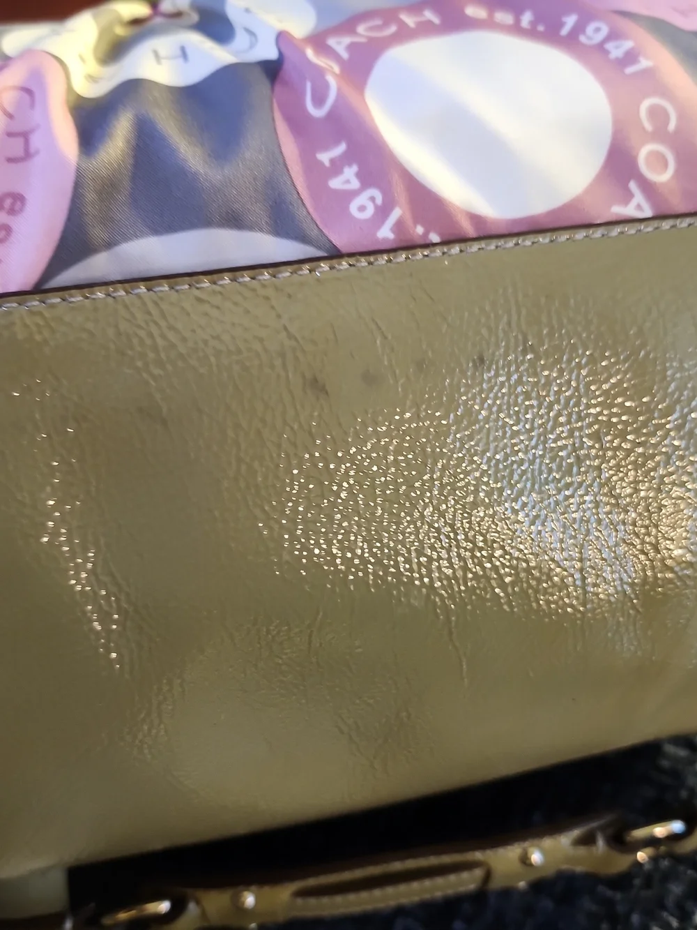 Coach Ashley Snaphead Satchel W/Pink & Olive Circle-Print Satin & Patent Trim - Picture 9 of 16